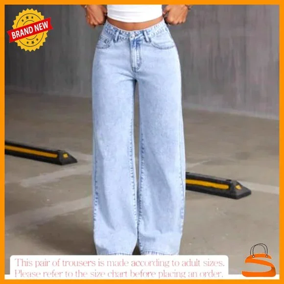 High Waisted Straight Leg Baggy Jeans for Girls Denim Bow Pants - Picture 2 of 6